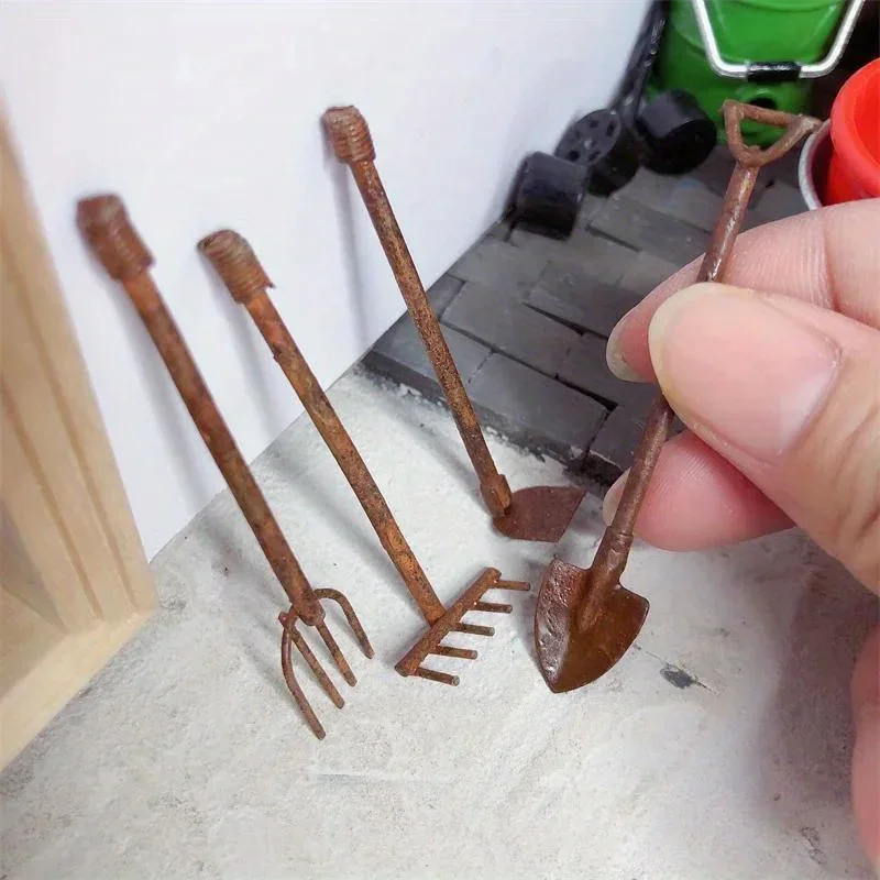 Gardening Tools Combo - 4 Stks/pak Miniatuur Tuingereedschap Ornamenten Roestige
