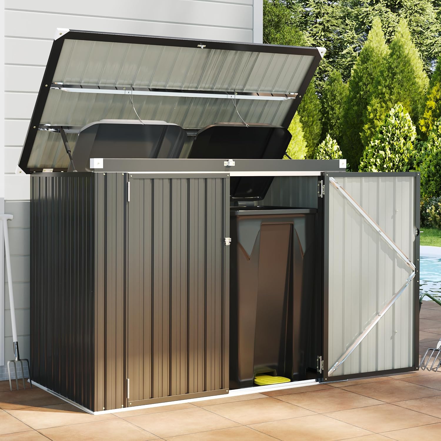 Gardening Tools Box - Waterdichte metalen afvalbak opslagbox met kettingdeksel