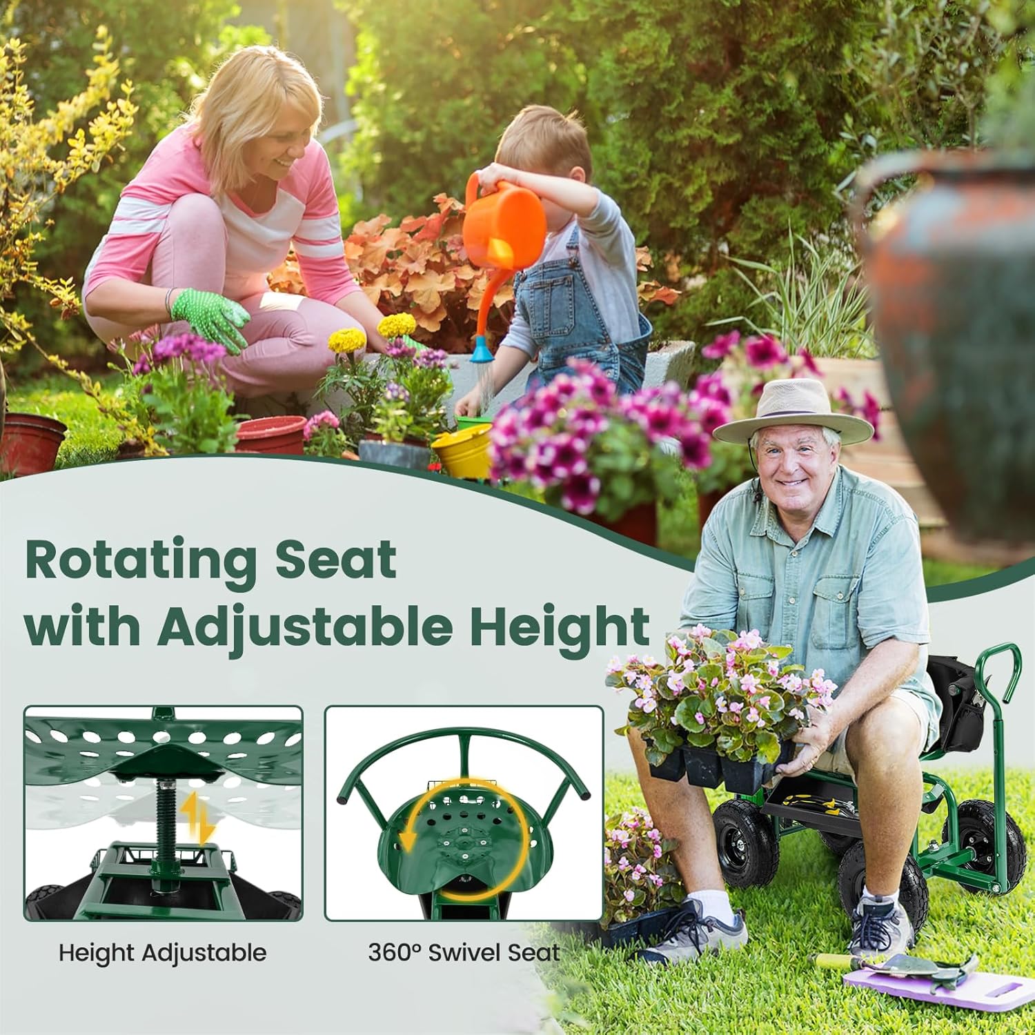 Rolbare tuinstoel met wielen,  - Gardening Tools For Seniors recensie en prijs