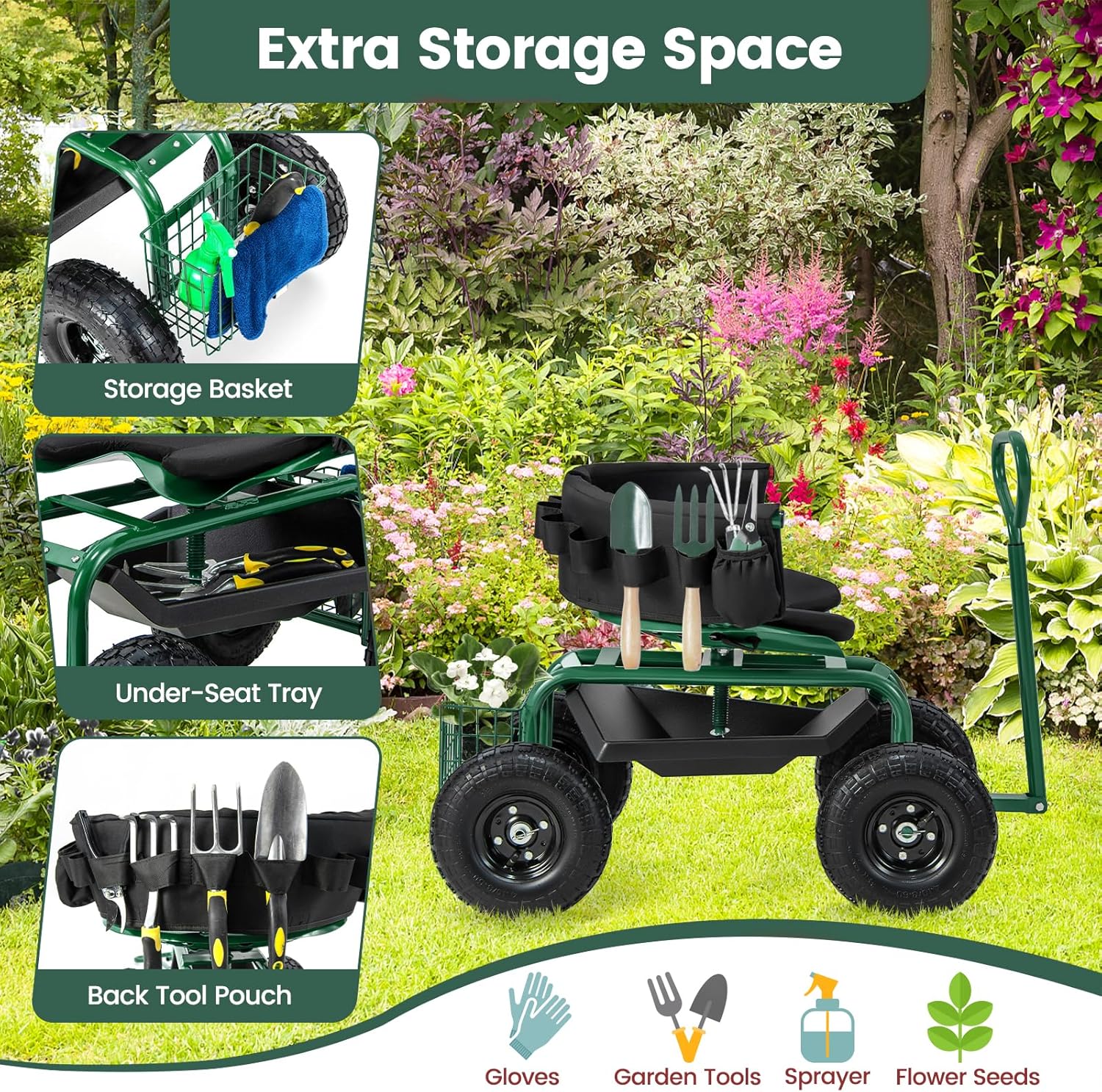 Rolbare tuinstoel met wielen,  - Gardening Tools For Seniors recensie en prijs