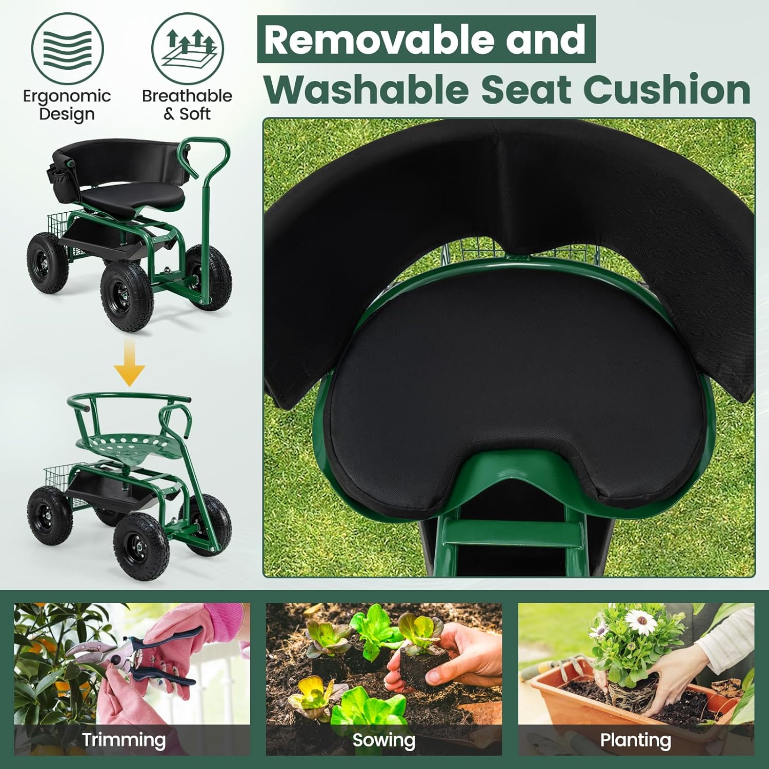 Rolbare tuinstoel met wielen,  - Gardening Tools For Seniors recensie en prijs